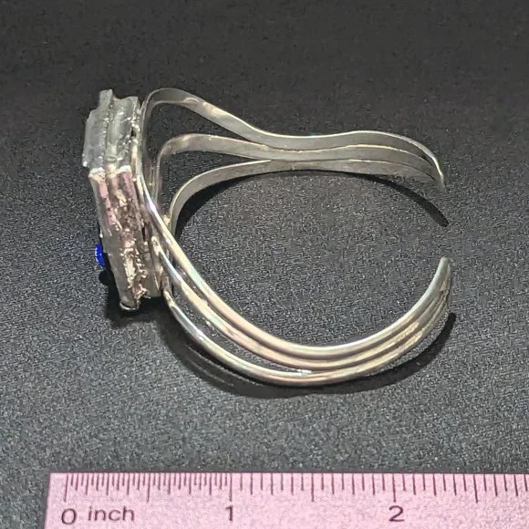 Triple Strand Sterling Silver Band Dichroic FISH Adjustable Bracelet - Picture 5 of 7